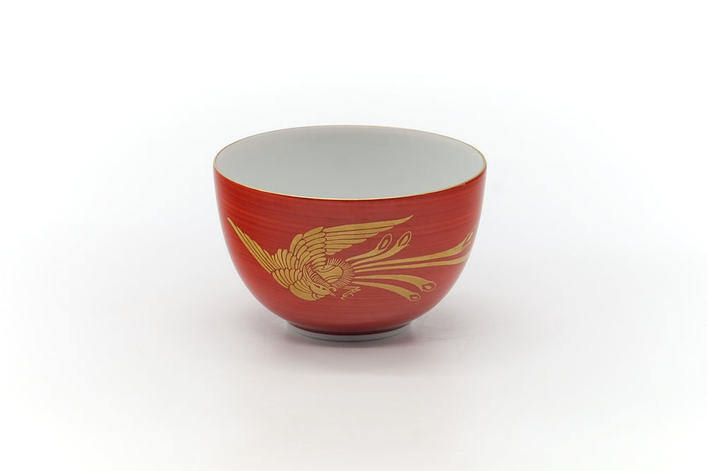 Japanese Teacup - Red Gold Bird Porcelain Yunomi - 175ml
