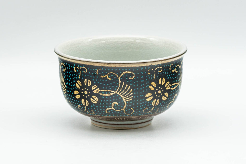 Japanese Teacup - 九谷焼 Floral Aochibu Kutani-yaki Porcelain Yunomi - 90ml
