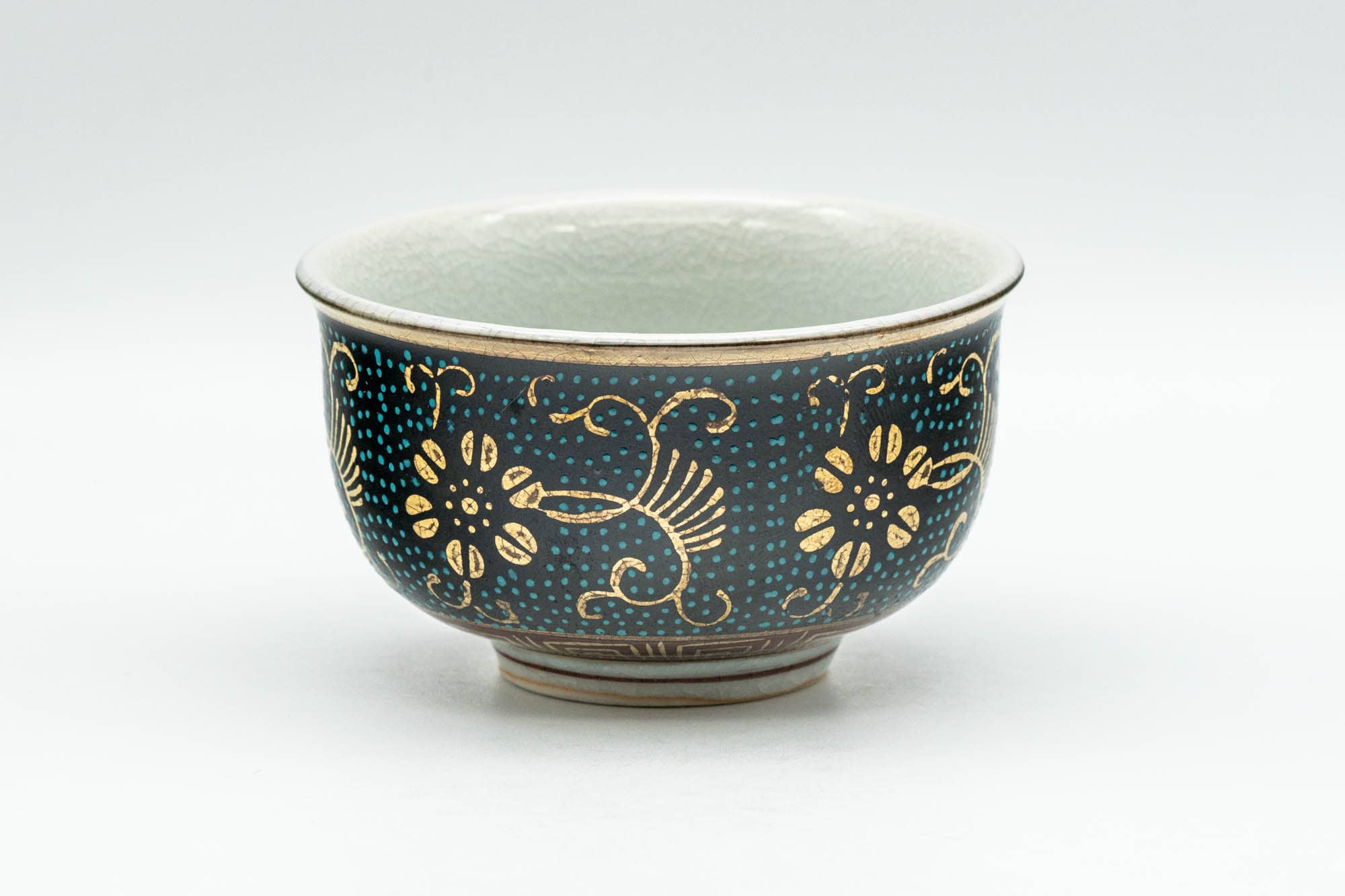 Japanese Teacup - 九谷焼 Floral Aochibu Kutani-yaki Porcelain Yunomi - 90ml