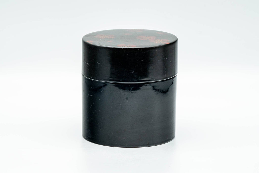 Japanese Chazutsu - Red Blossoms Black Plastic Tea Canister - 300ml