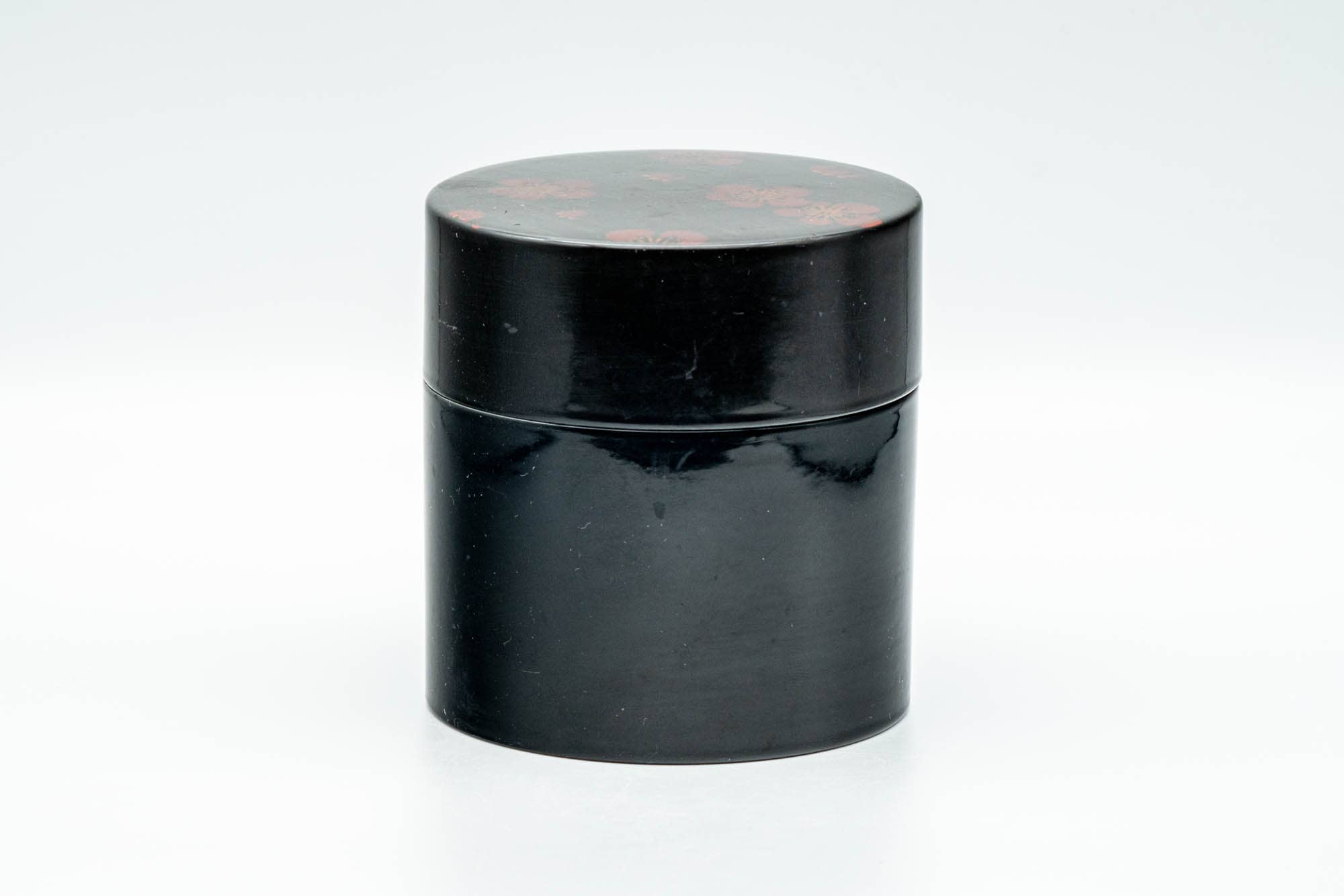 Japanese Chazutsu - Red Blossoms Black Plastic Tea Canister - 300ml