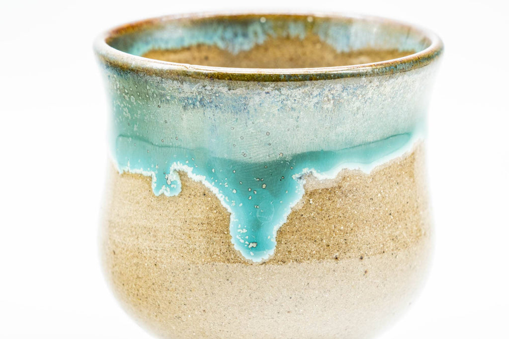Japanese Teacups - Pair of Olive Green Turquoise Drip-Glazed Agano-yaki Yunomi - 110ml