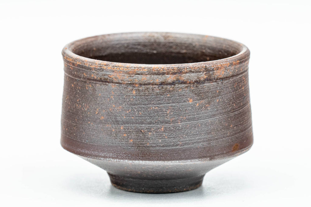 Japanese Teacups - Pair of Brown Spiraling Stoneware Guinomi - 40ml