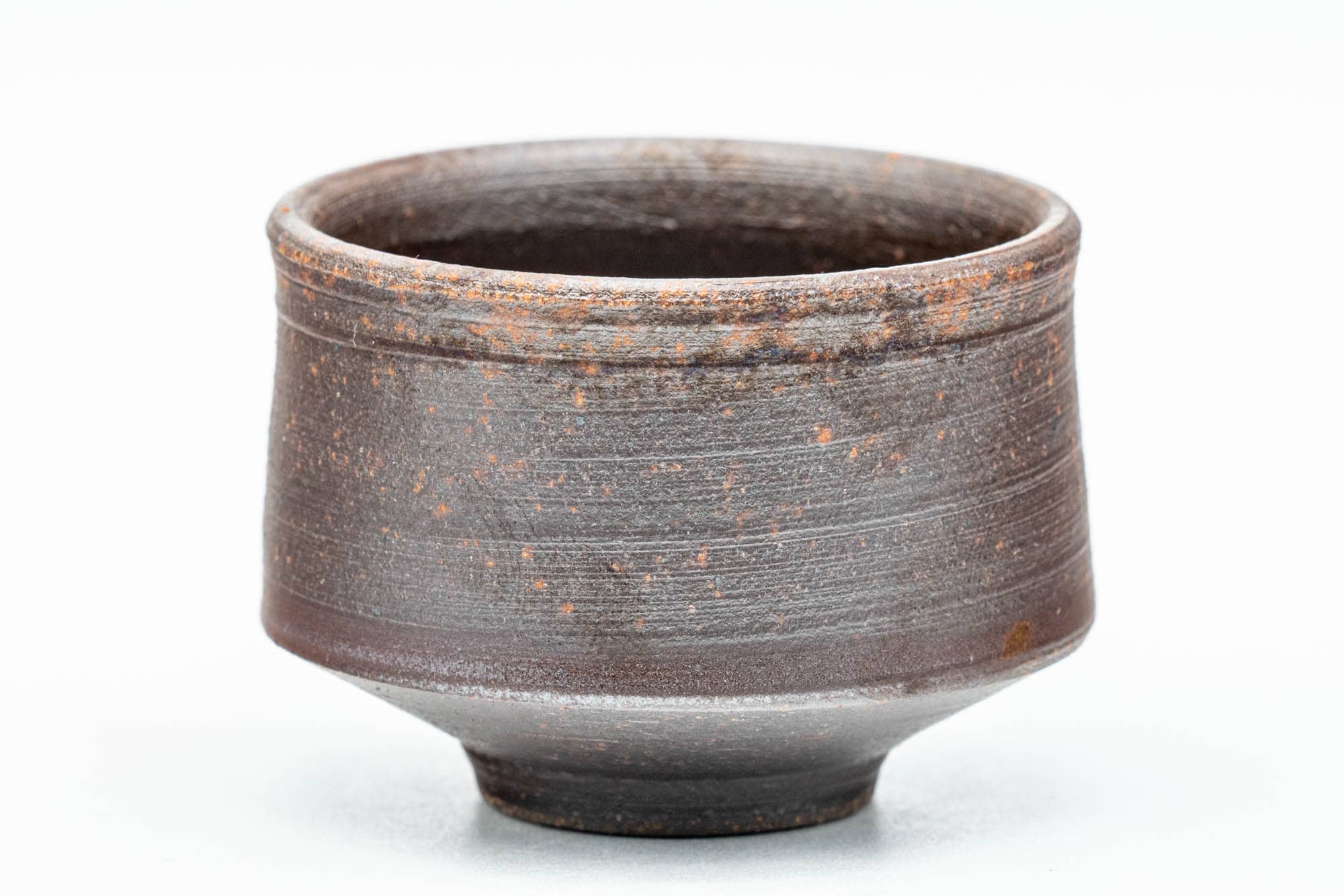 Japanese Teacups - Pair of Brown Spiraling Stoneware Guinomi - 40ml