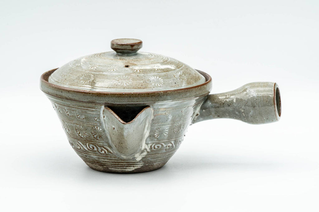Japanese Kyusu - Chrysanthemum Grey Glazed Kiyomizu-yaki Do-ake Teapot - 200ml