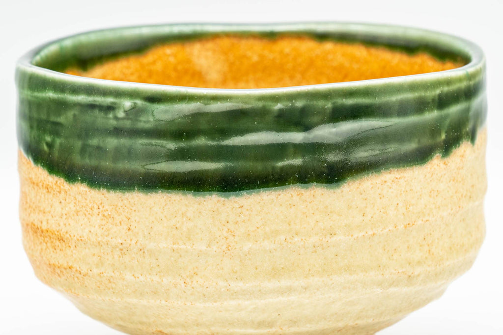 Japanese Matcha Bowl - Beige Green Hantsutsu-gata Chawan - 450ml