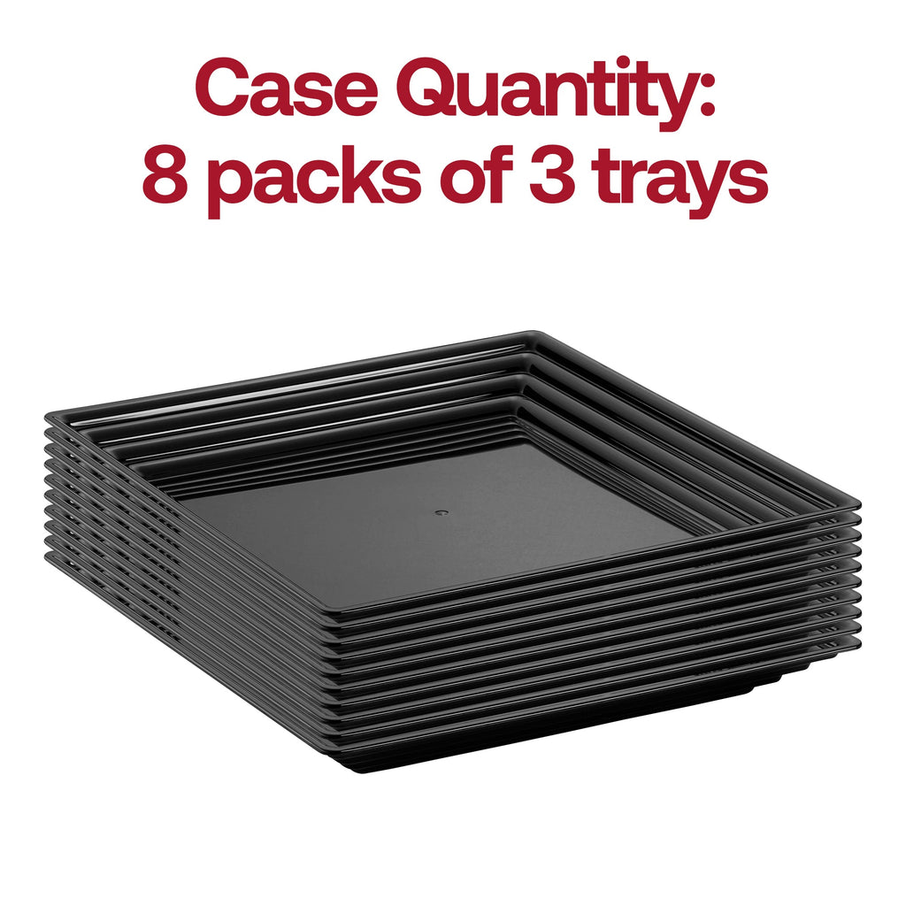 12" x 12" Black Square with Groove Rim Plastic Serving Trays