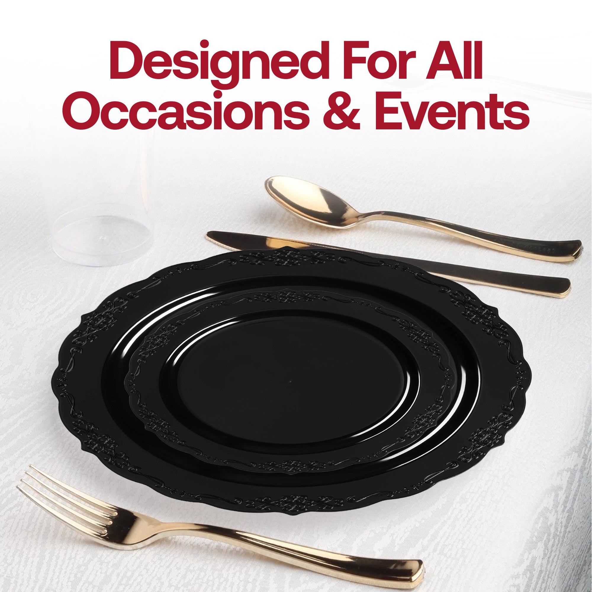 Black Vintage Rim Round Disposable Plastic Appetizer/Salad Plates (7.5")