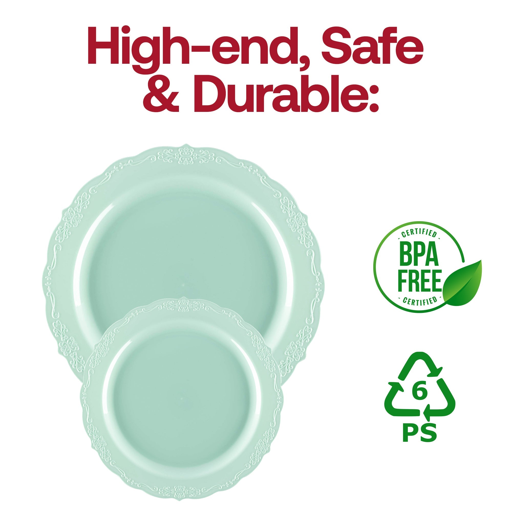Turquoise Vintage Round Disposable Plastic Dinner Plates (10")