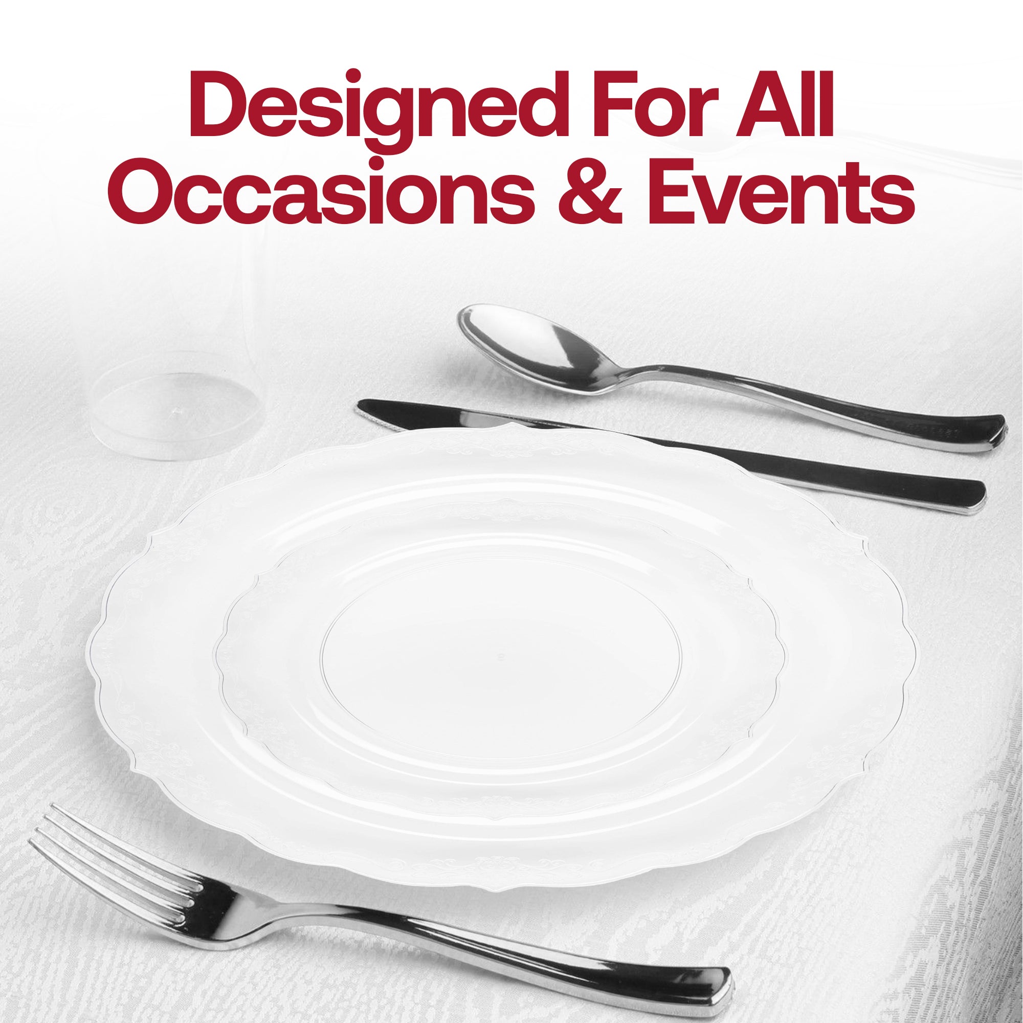 Clear Vintage Round Disposable Plastic Dinner Plates (10")