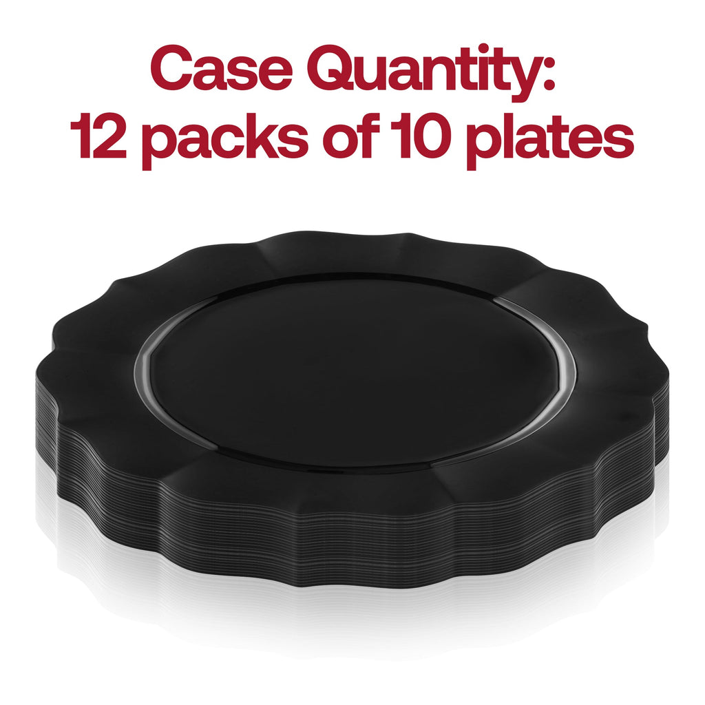 Black Round Lotus Plastic Dinner Plates (10.25")