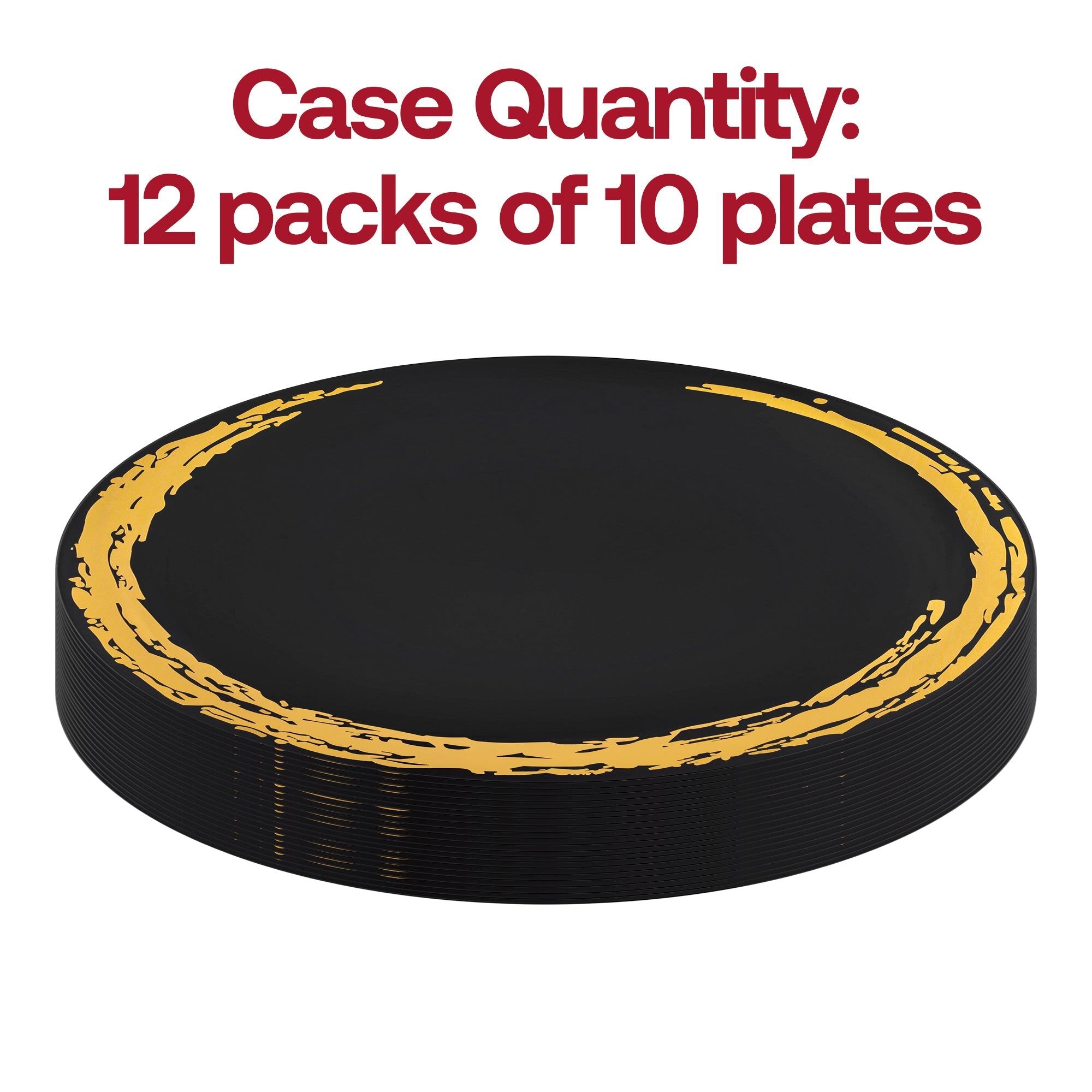 Black with Gold Moonlight Round Disposable Plastic Appetizer/Salad Plates (7.5")