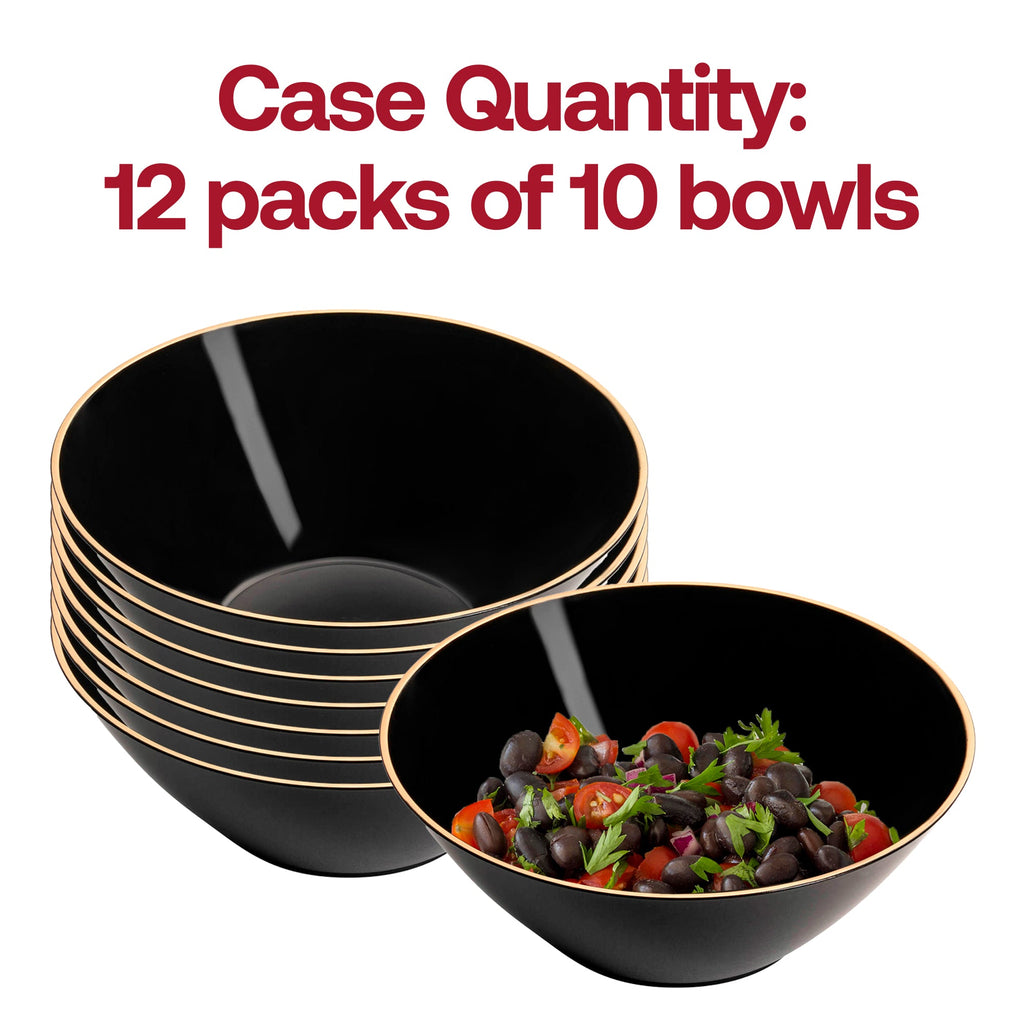 Black with Gold Rim Organic Round Disposable Plastic Dessert Bowls (6 oz.)