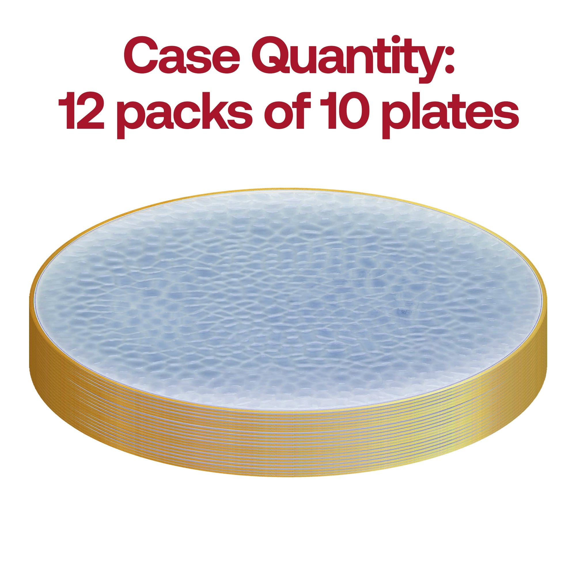 Clear Blue with Gold Rim Hammered Glass Disposable Plastic Dinner Plates (10.25")
