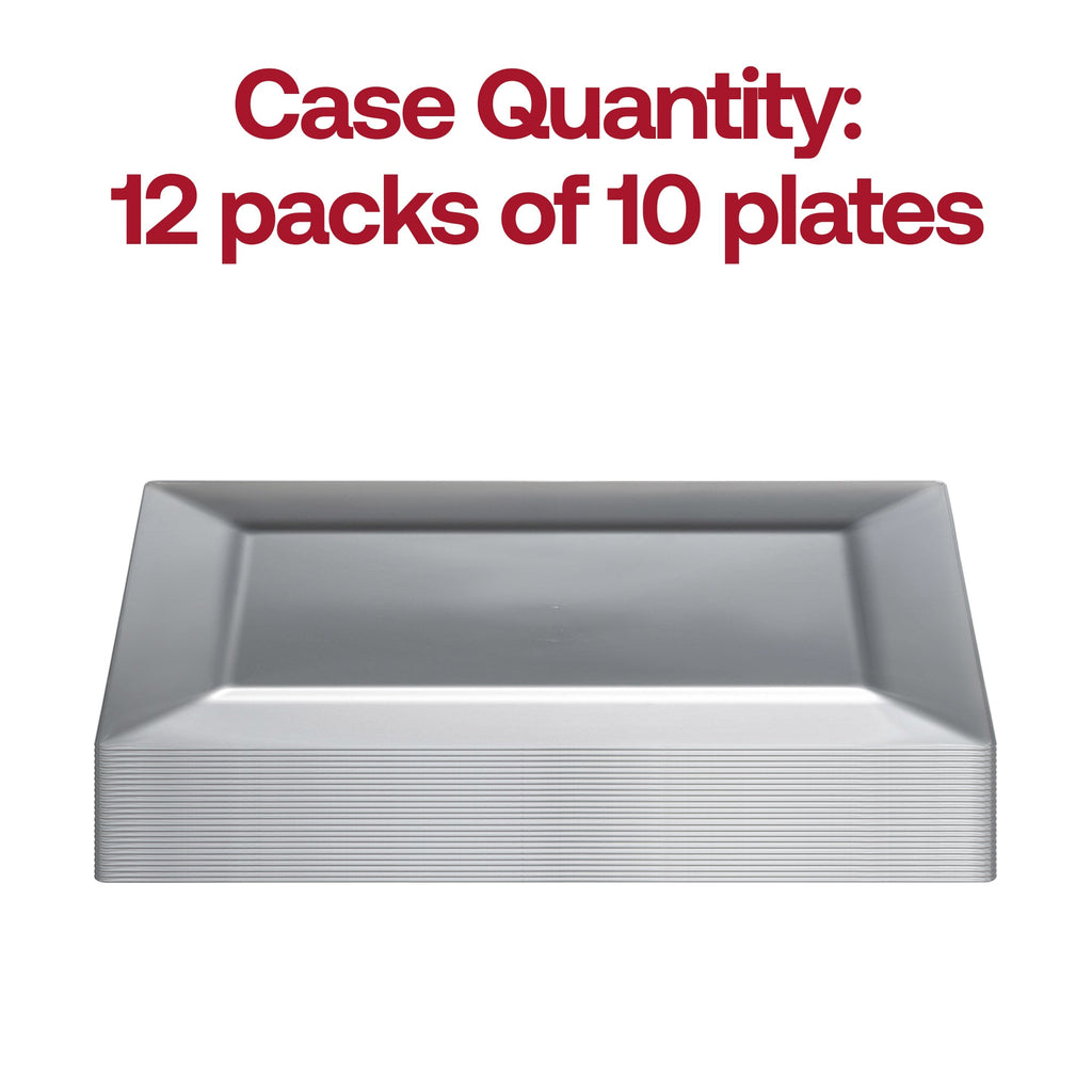 Silver Rectangular Plastic Dessert Plates (5.5" x 8.5")