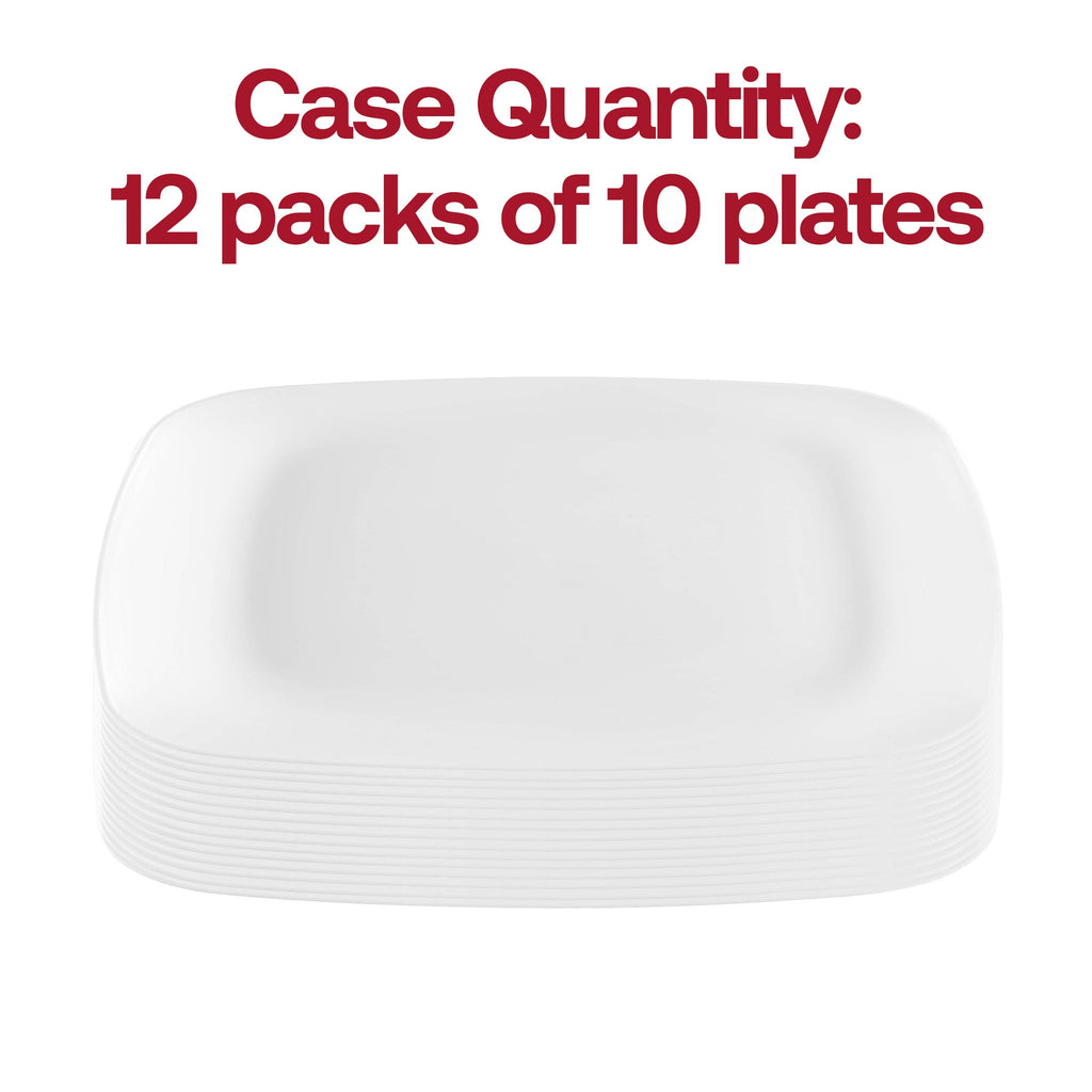 Solid White Flat Rounded Square Disposable Plastic Dinner Plates (10")