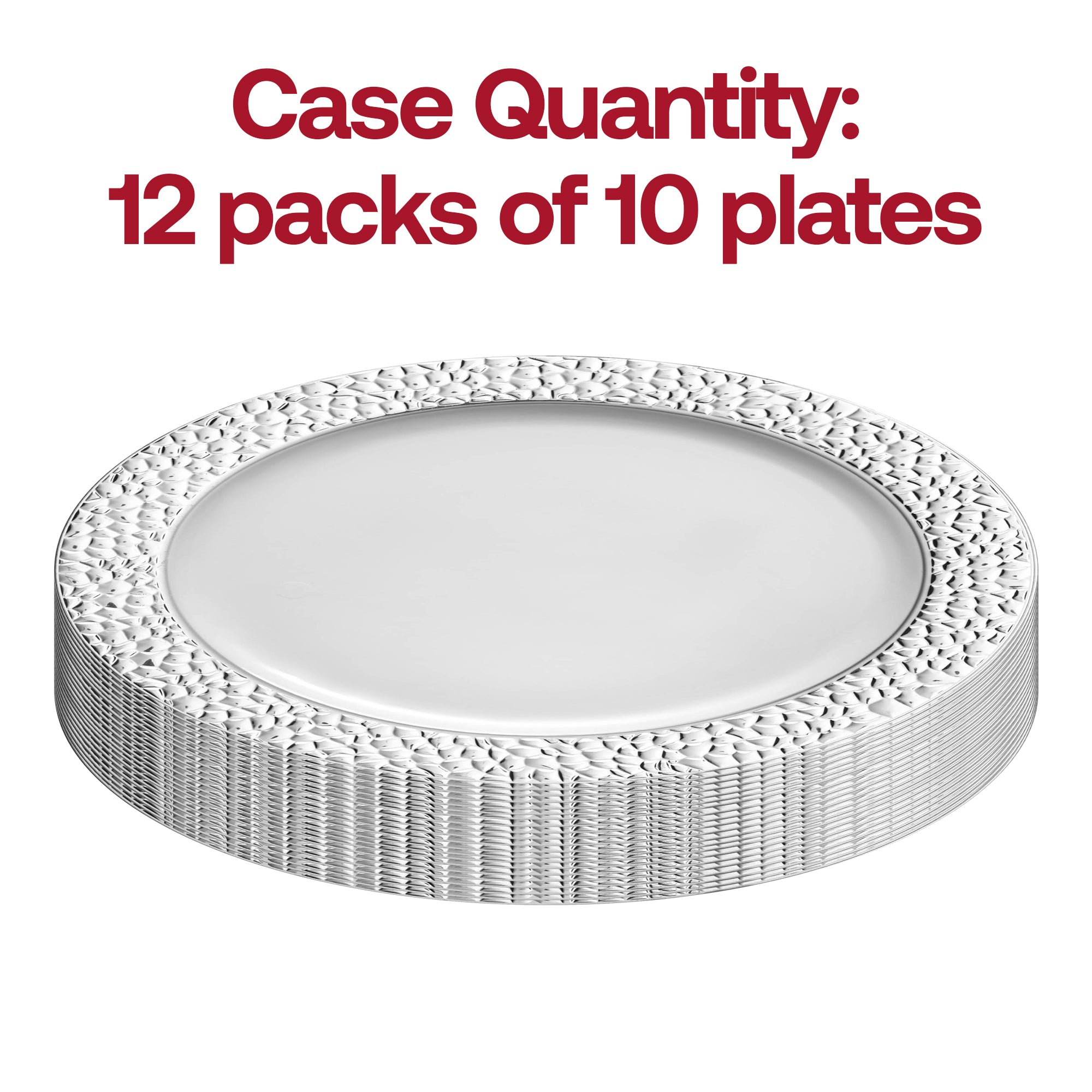 White with Silver Hammered Rim Round Plastic Appetizer/Salad Plates (7.5")