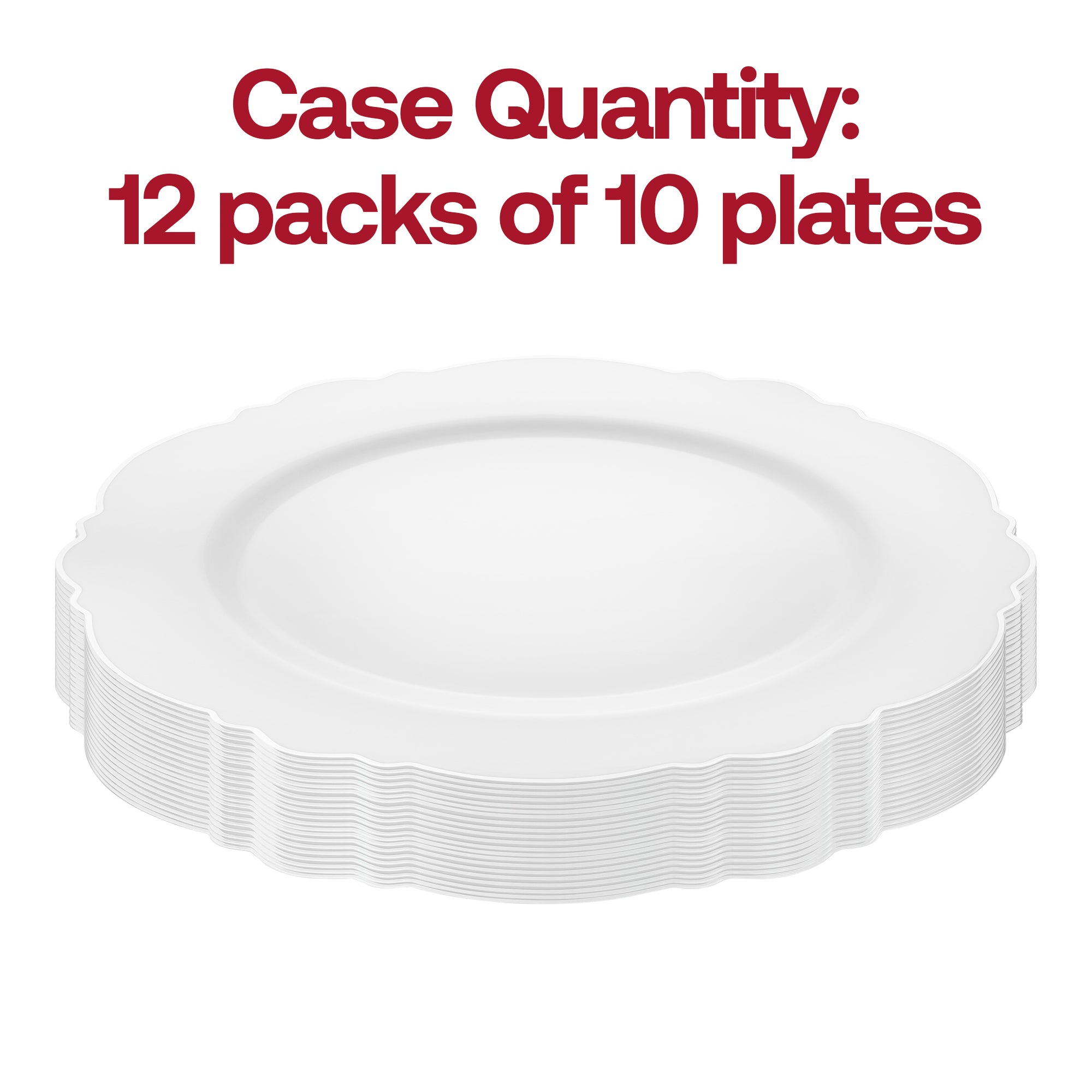 White with Silver Rim Round Blossom Disposable Plastic Dinner Plates (10.25")
