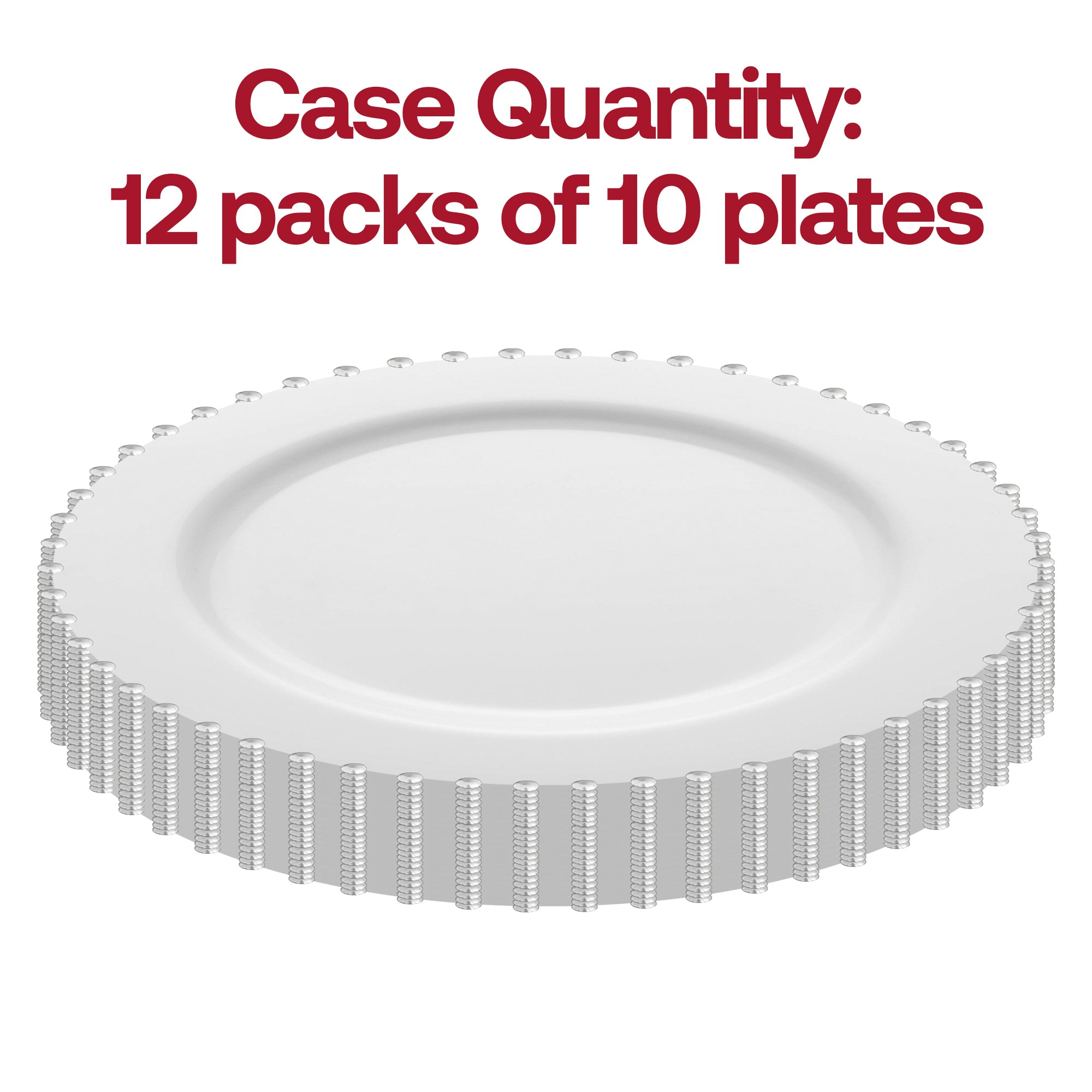 White with Silver Pearl String Round Disposable Plastic Salad Plates (7”)