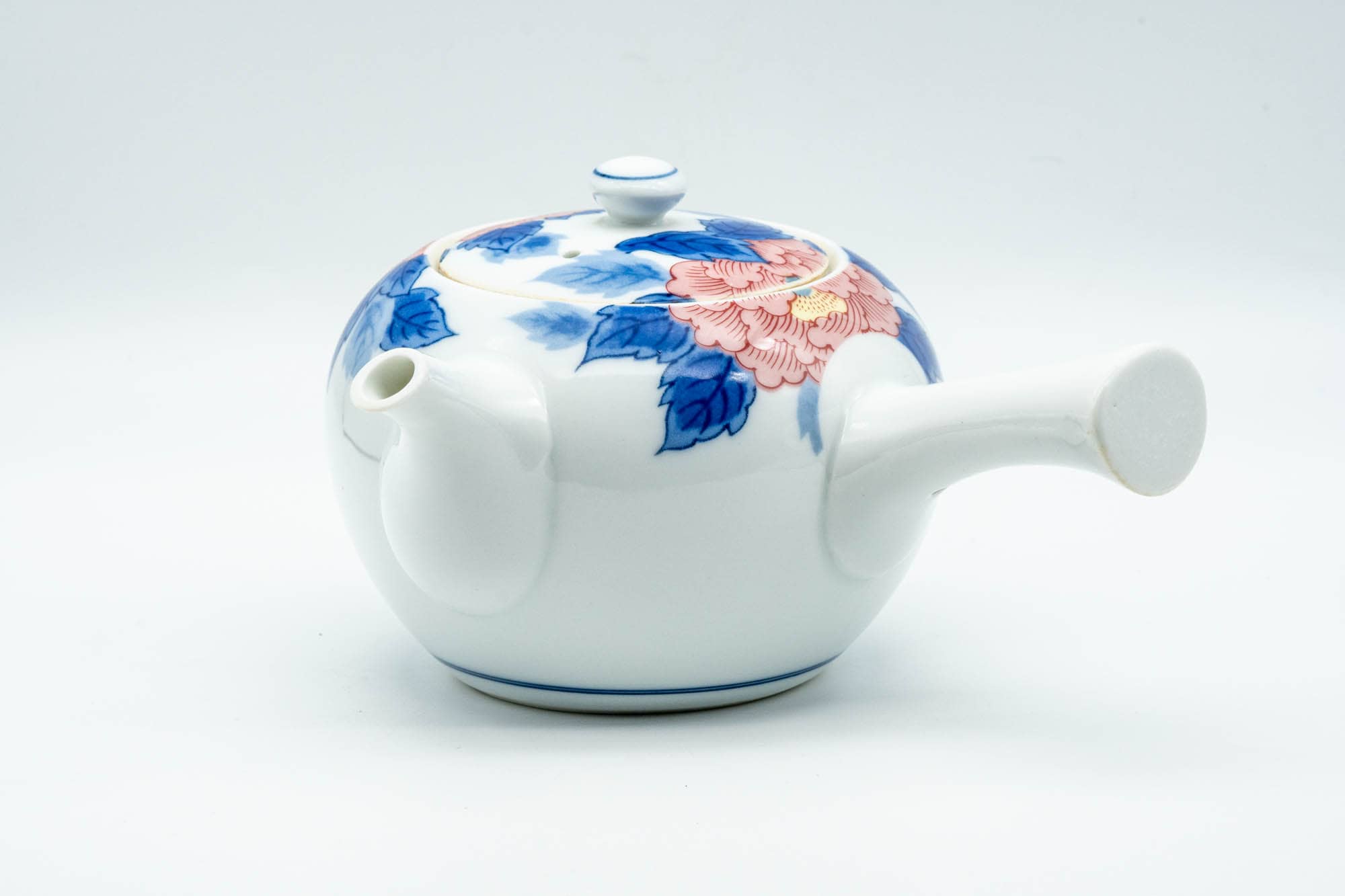 Japanese Kyusu - Blue Pink Floral Arita-yaki Porcelain Teapot - 300ml