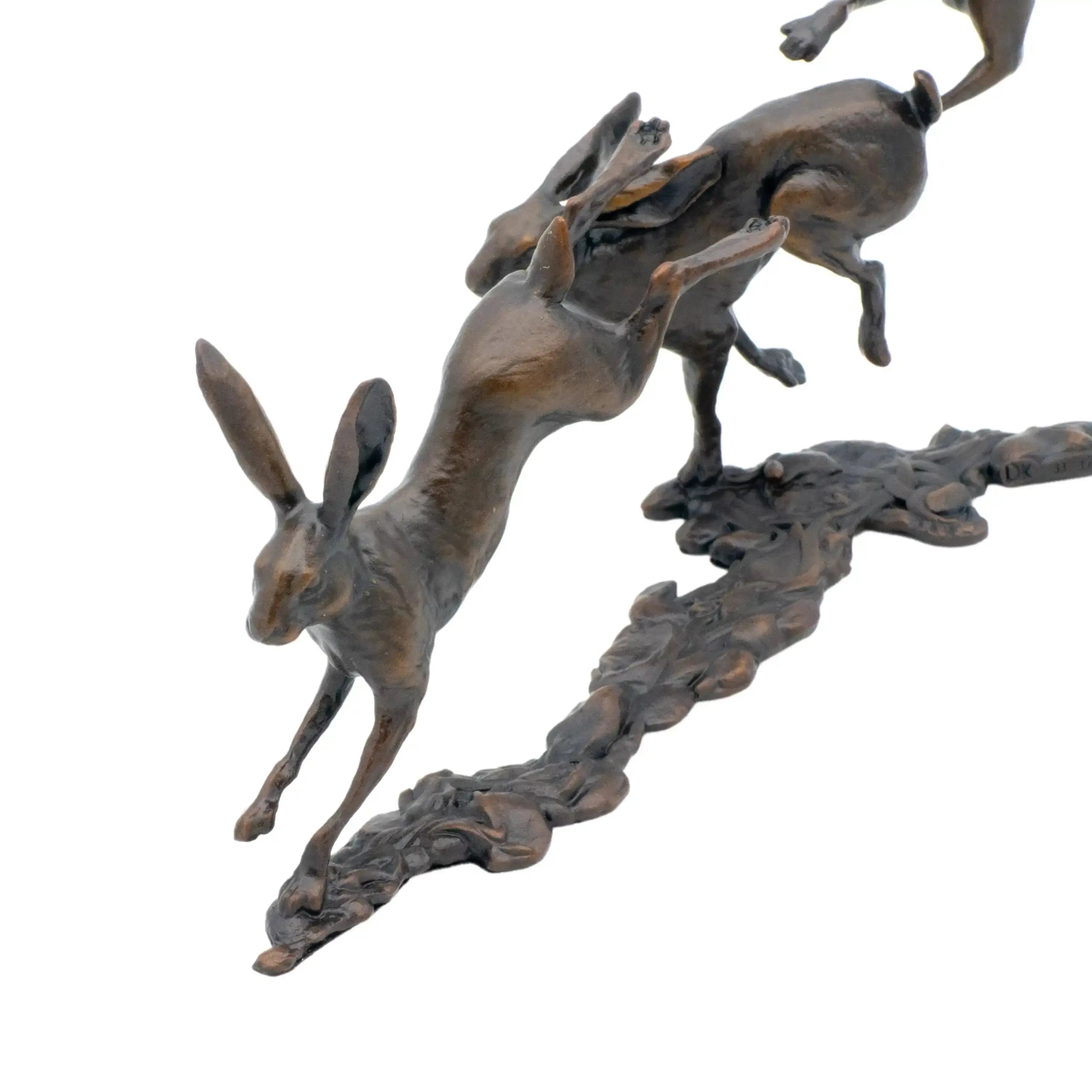 Richard Cooper Bronze Small Hares Playing Figurine Wildlife Sculpture