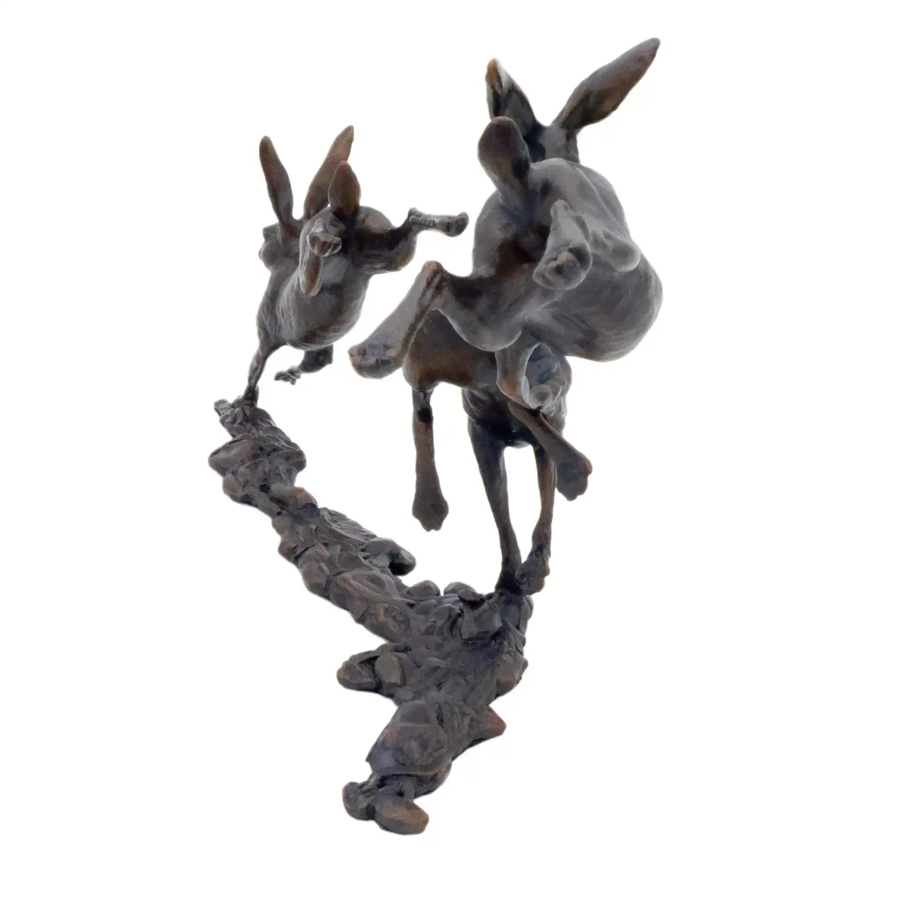 Richard Cooper Bronze Small Hares Playing Figurine Wildlife Sculpture