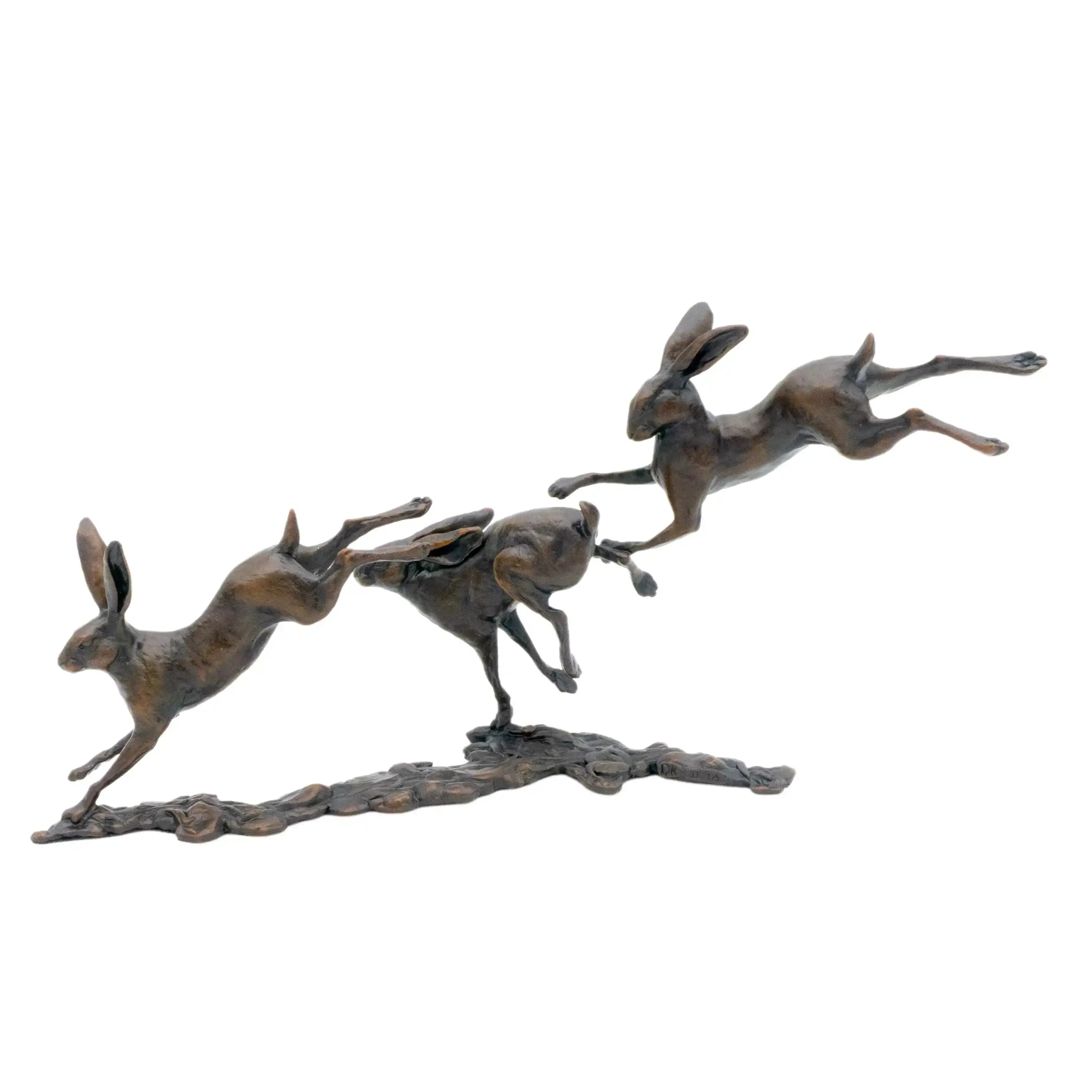 Richard Cooper Bronze Small Hares Playing Figurine Wildlife Sculpture