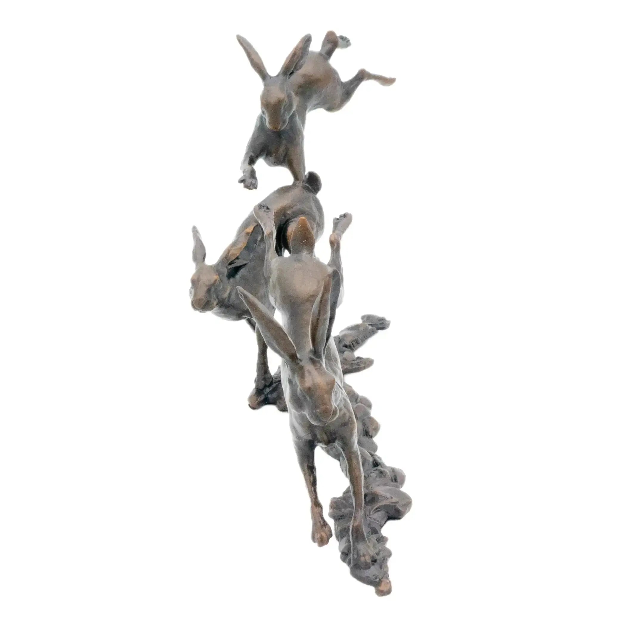 Richard Cooper Bronze Small Hares Playing Figurine Wildlife Sculpture