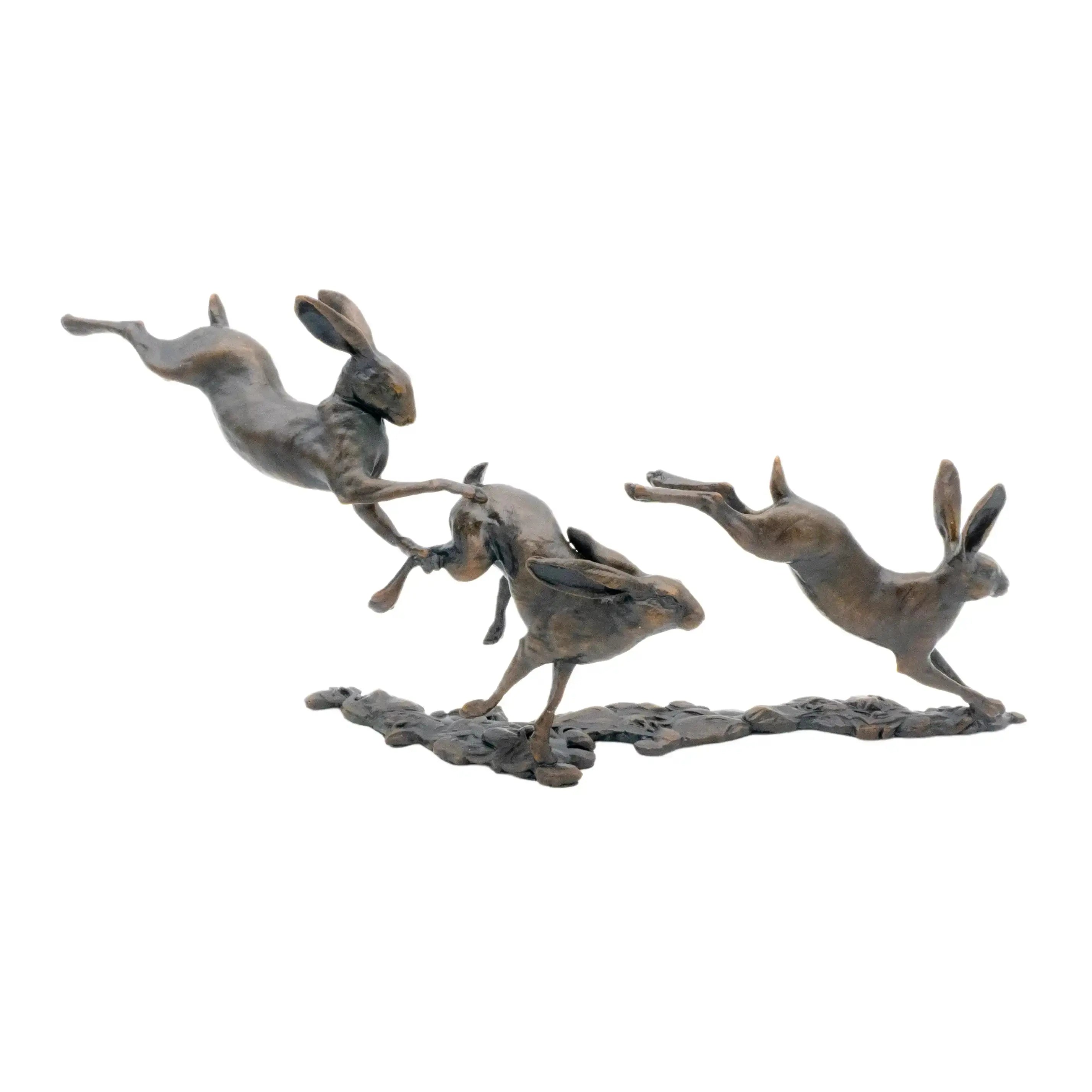 Richard Cooper Bronze Small Hares Playing Figurine Wildlife Sculpture
