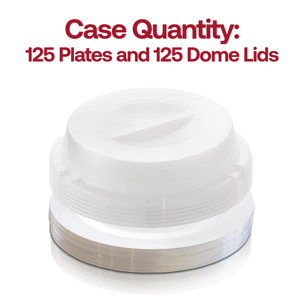 9" Solid White Disposable Plastic Buffet Plates with Clear Dome Lids