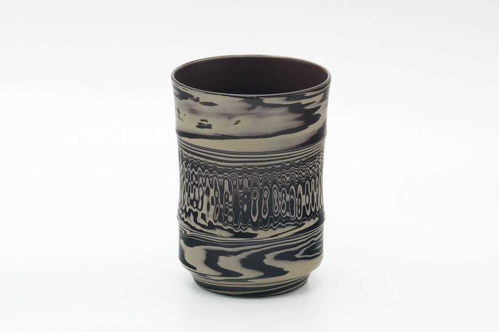 Japanese Teacup - Grey White Nerikomi Tochiri Tokoname Yunomi - 190ml