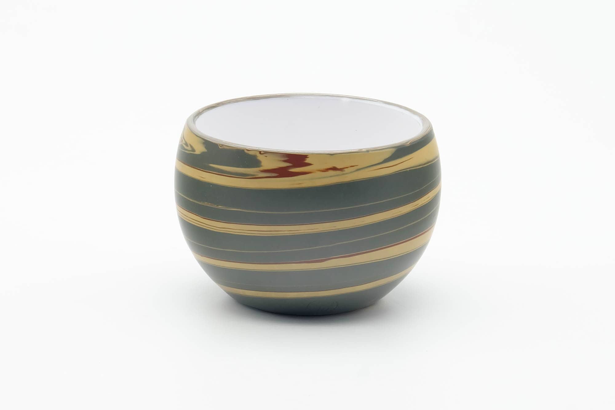 Japanese Teacup - Green Yellow Nerikomi Tokoname-yaki White Inner-Glazed Yunomi - 100ml