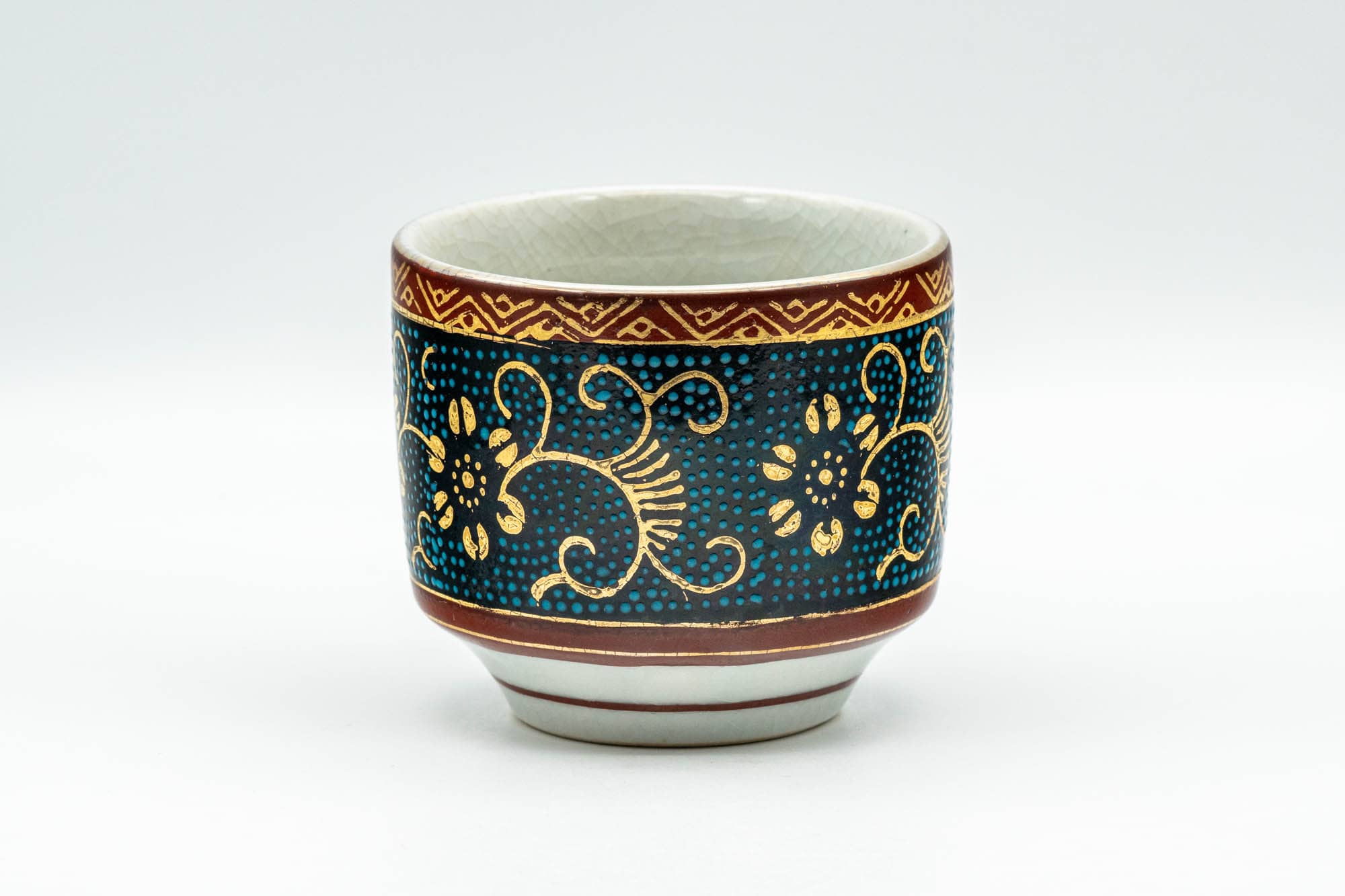 Japanese Teacup - 九谷焼 Floral Aochibu Kutani-yaki Porcelain Yunomi  - 150ml