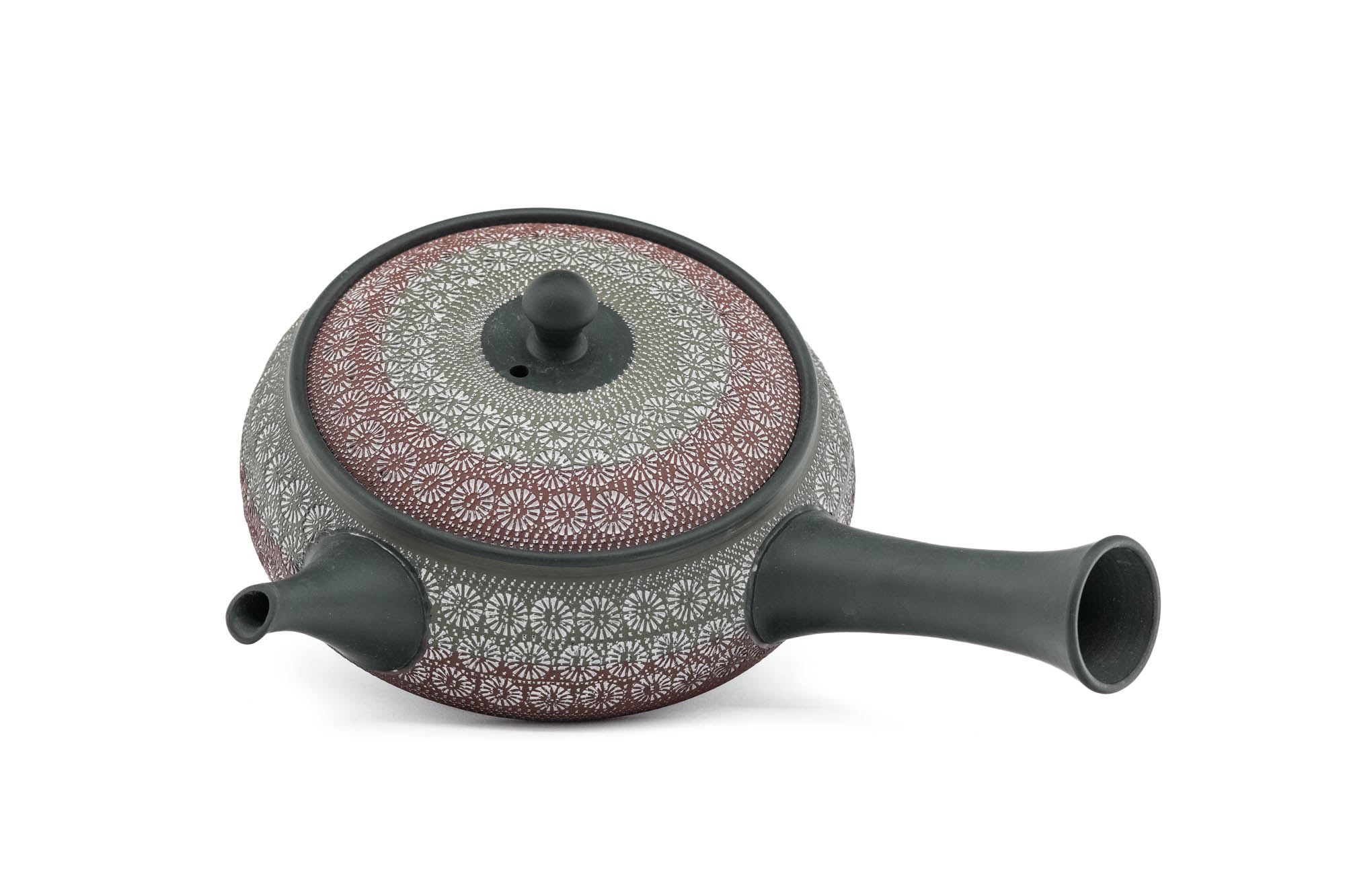 Flat Red Green Mishima Tokoname Teapot - 280ml