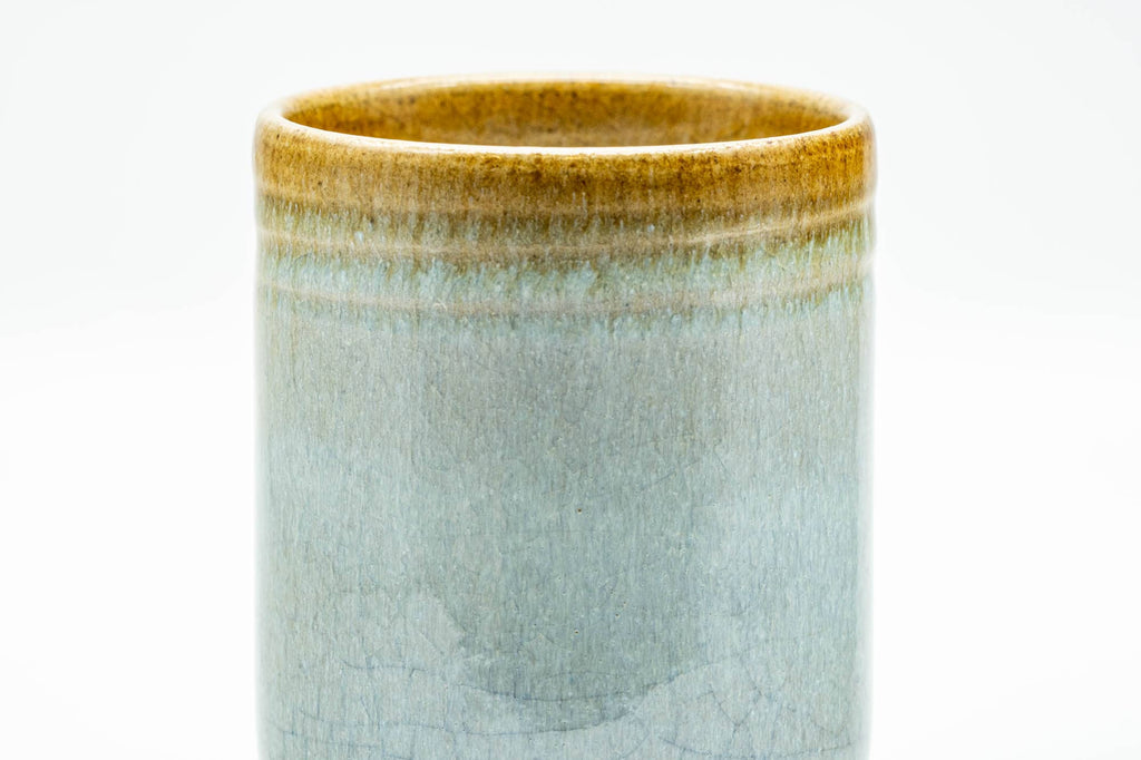 Japanese Teacups - Pair of Green-Yellow Celadon Glazed Meoto Yunomi