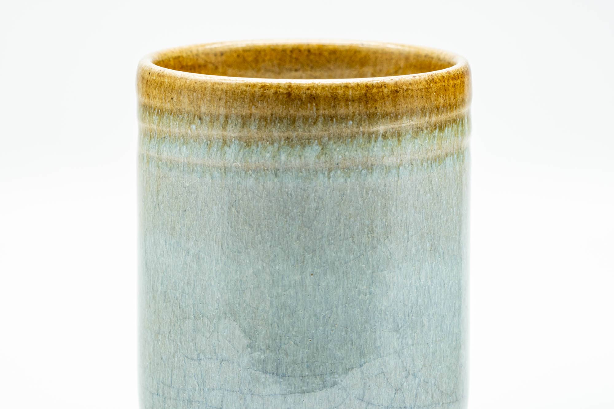 Japanese Teacups - Pair of Green-Yellow Celadon Glazed Meoto Yunomi