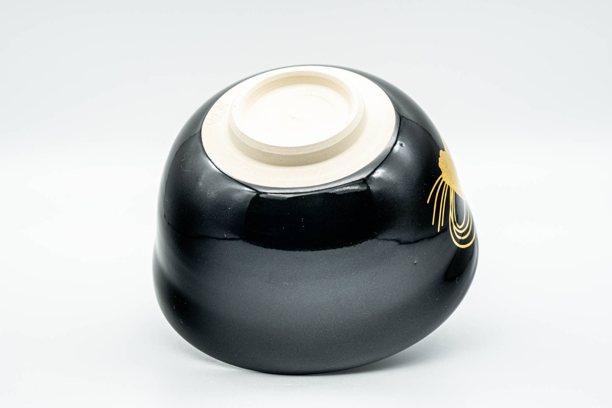 Japanese Matcha Bowl - Black Gold Glazed Geometric Komogai-nari Kyo-yaki Chawan  - 350ml