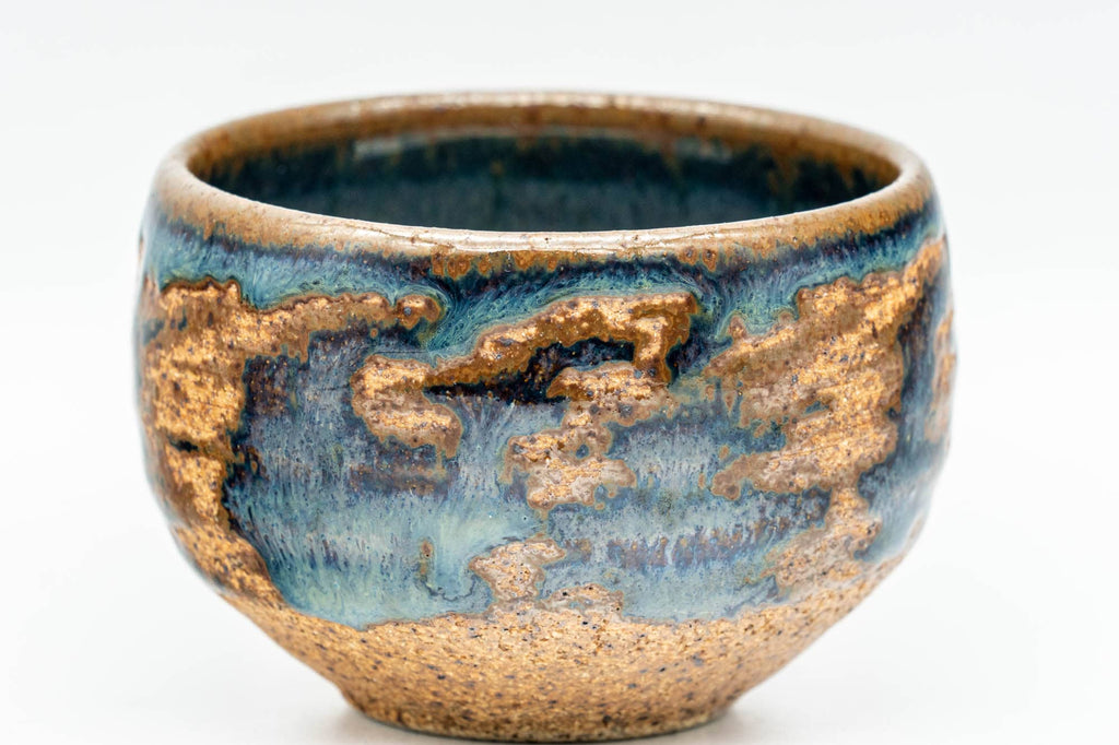 Japanese Teacup - Blue Glazed Orange Stoneware Yunomi - 80ml