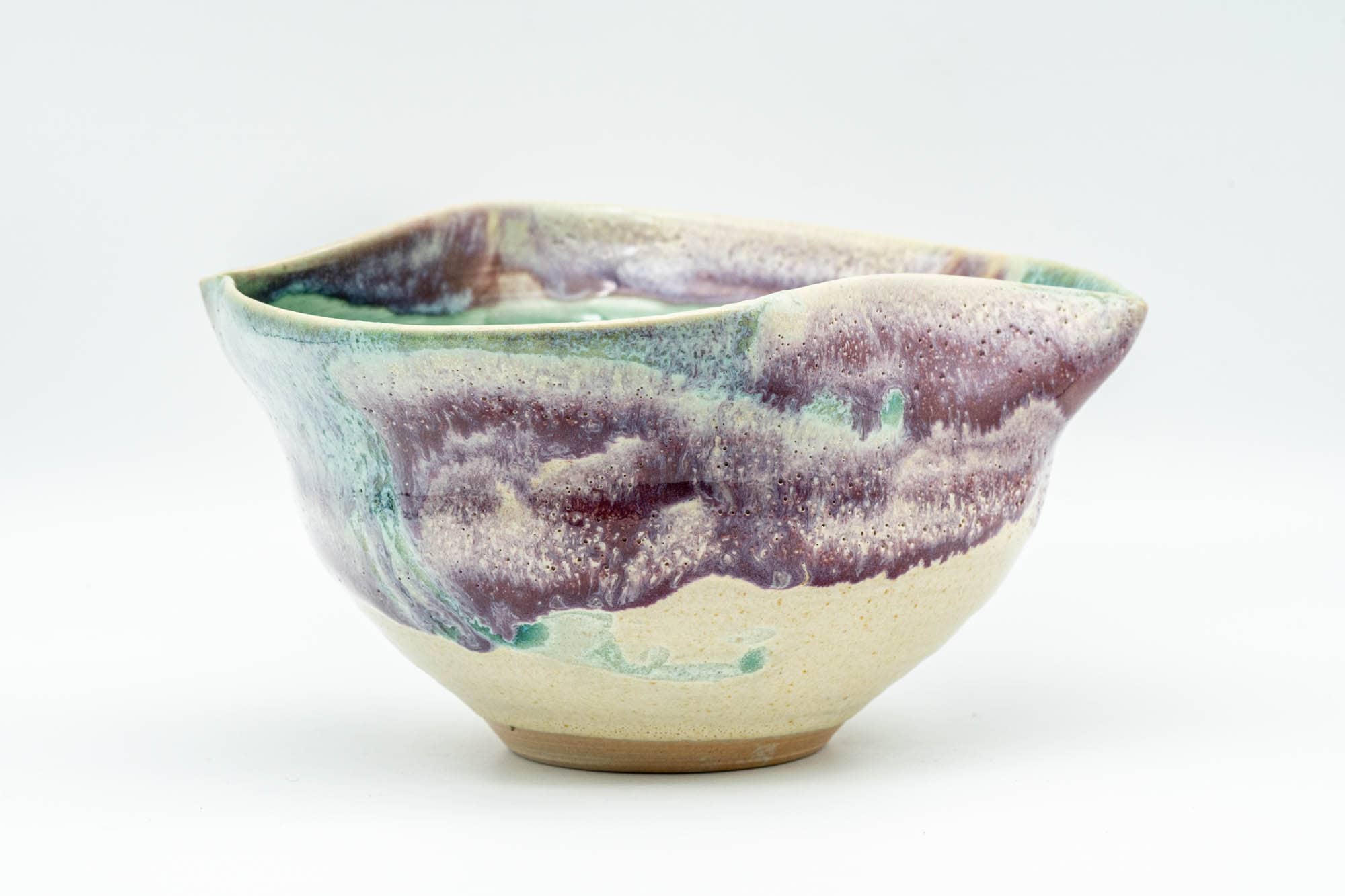 Japanese Katakuchi - Green Purple Hare's Fur Glazed Pouring Bowl - 250ml