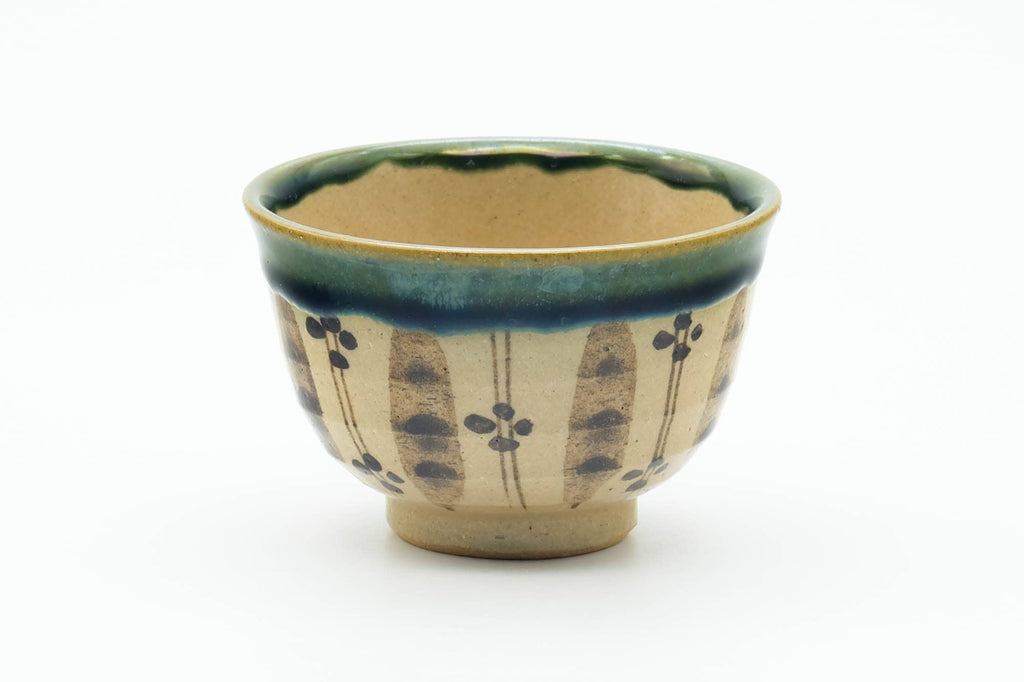 Japanese Teacup - Floral Green Drip-Glazed Oribe-yaki Guinomi - 50ml