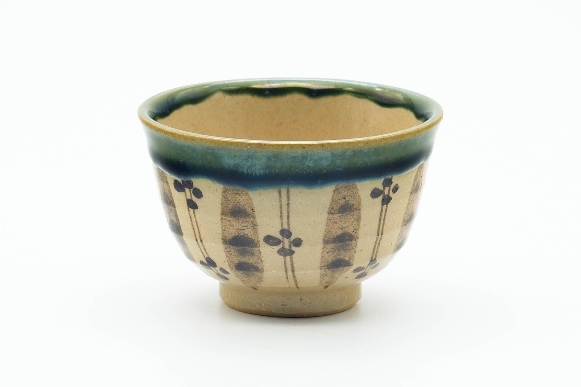 Japanese Teacup - Floral Green Drip-Glazed Oribe-yaki Guinomi - 50ml