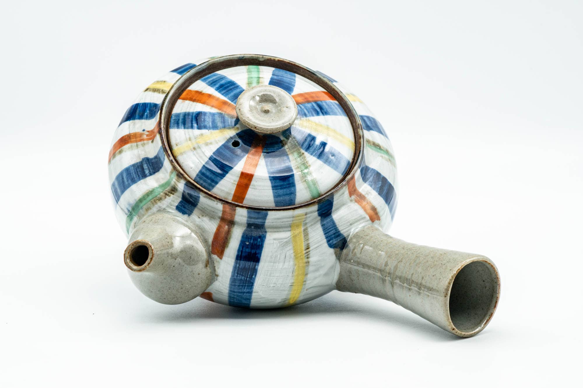 Japanese Kyusu - Colourfully Striped Grey Ceramic Debeso Filtered Teapot - 350ml