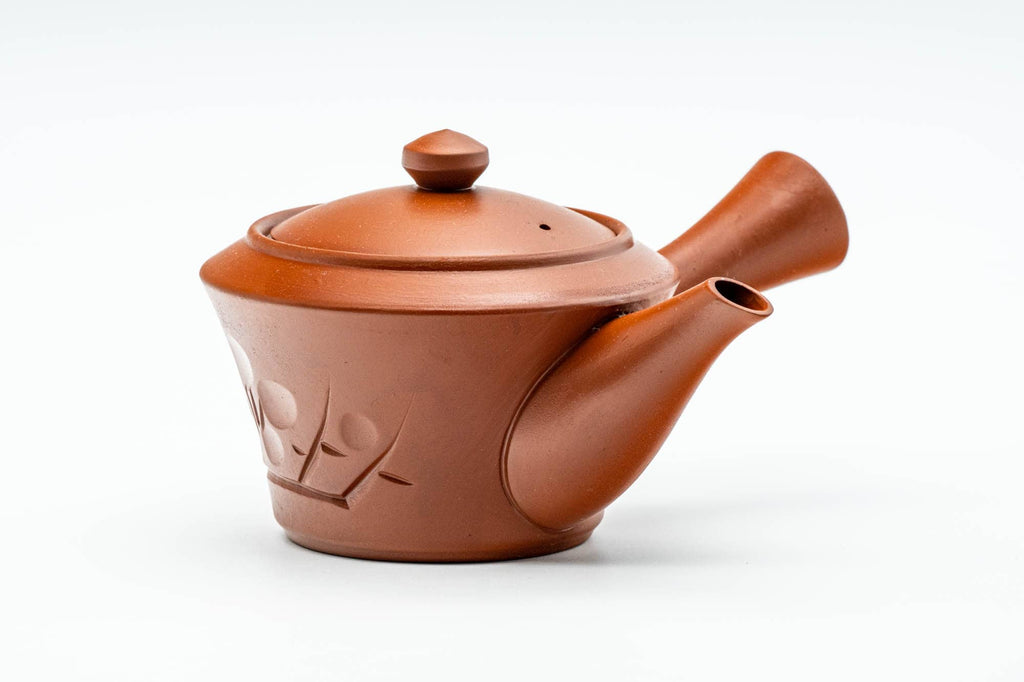 Japanese Tea Set - Floral Engraved Tokoname-yaki Kyusu Teapot with 5 Yunomi Teacups