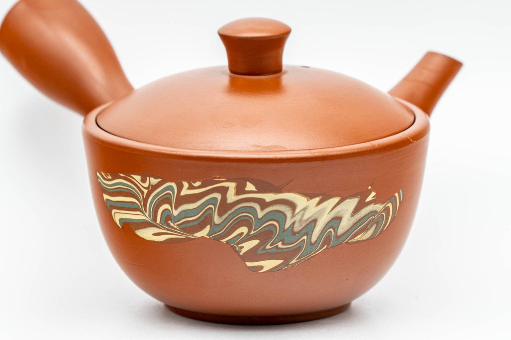 Japanese Kyusu - Akai Shinko 伸康 - Nerikomi Striped Tokoname-yaki Debeso Teapot - 150ml