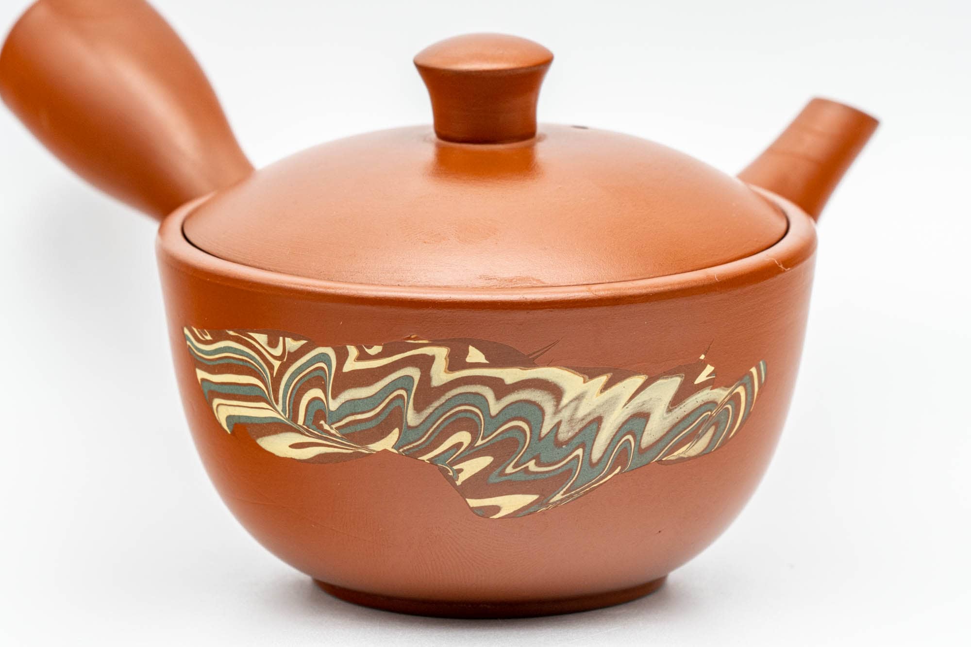 Japanese Kyusu - Akai Shinko 伸康 - Nerikomi Striped Tokoname-yaki Debeso Teapot - 150ml