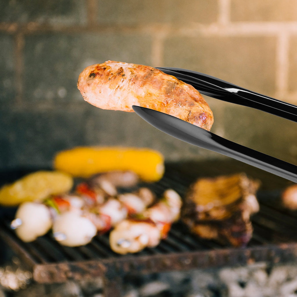 12" Black Disposable Plastic Serving Tongs