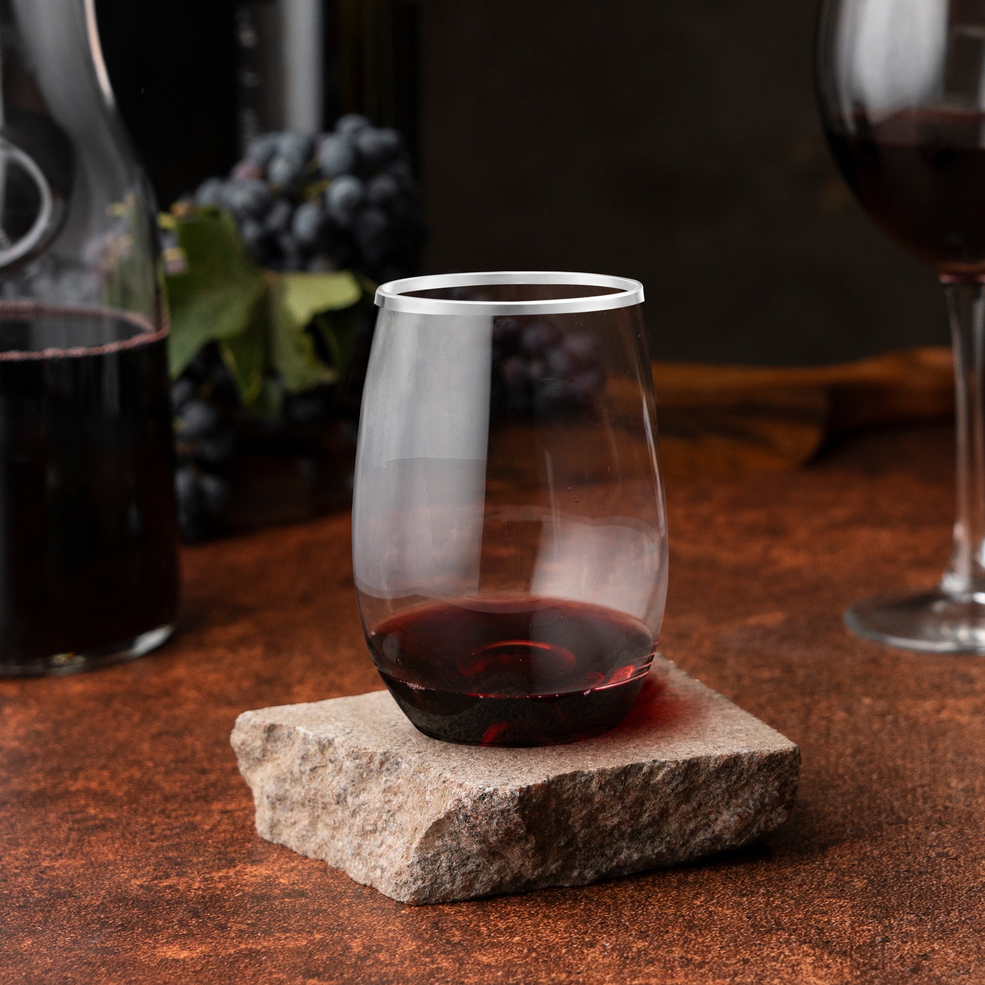 Clear with Silver Elegant Stemless Plastic Wine Glasses (12 oz. )