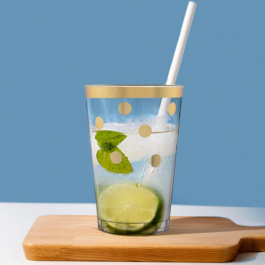 Clear with Gold Dots Round Disposable Plastic Tumblers (12 oz. )