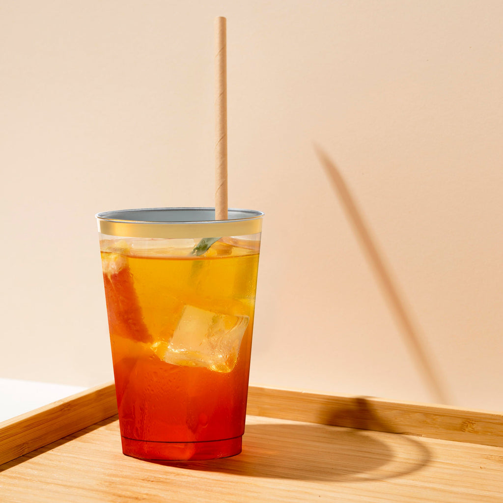 Clear with Metallic Gold Rim Round Tumblers (12 oz. )