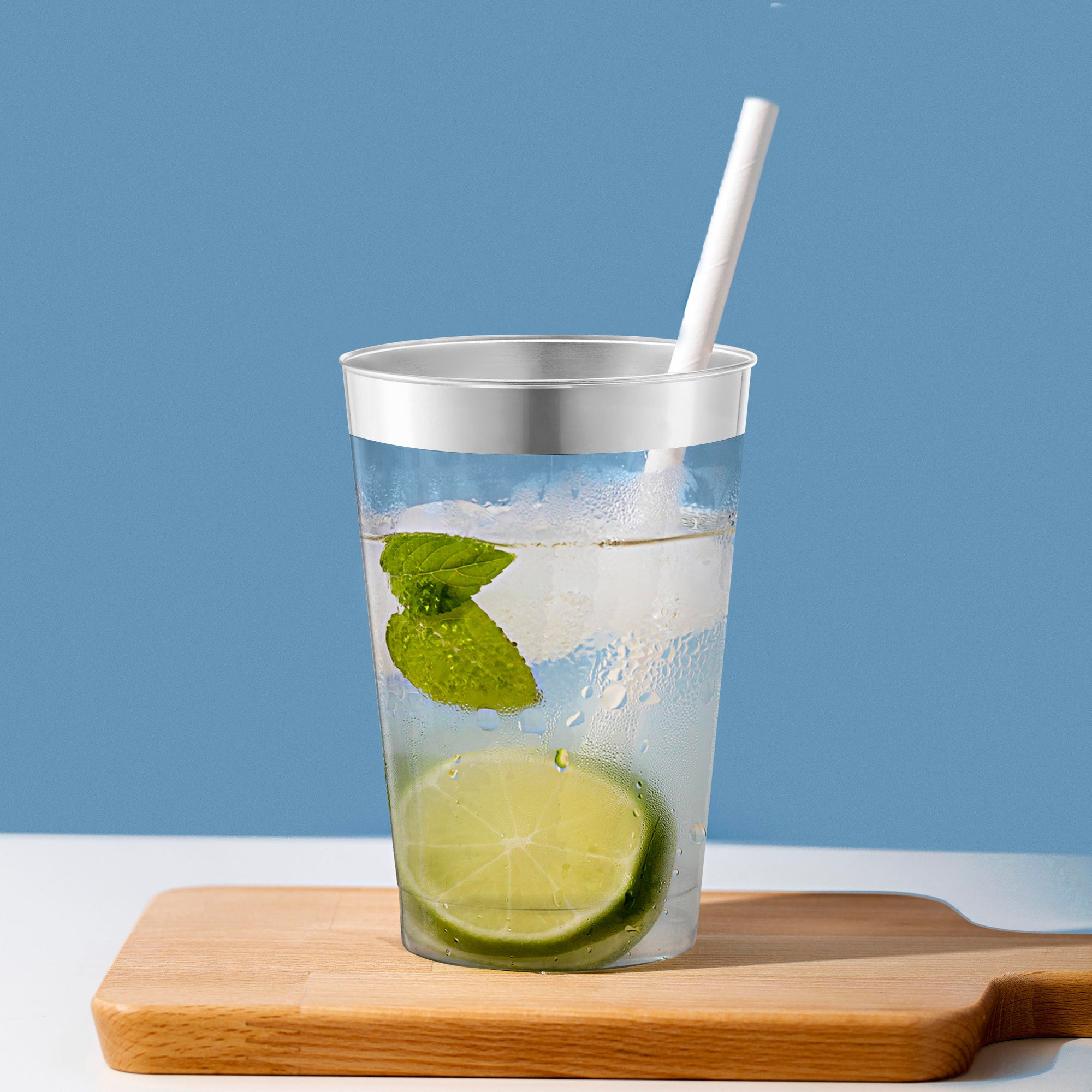 Clear with Metallic Silver Rim Round Tumblers (12 oz. )